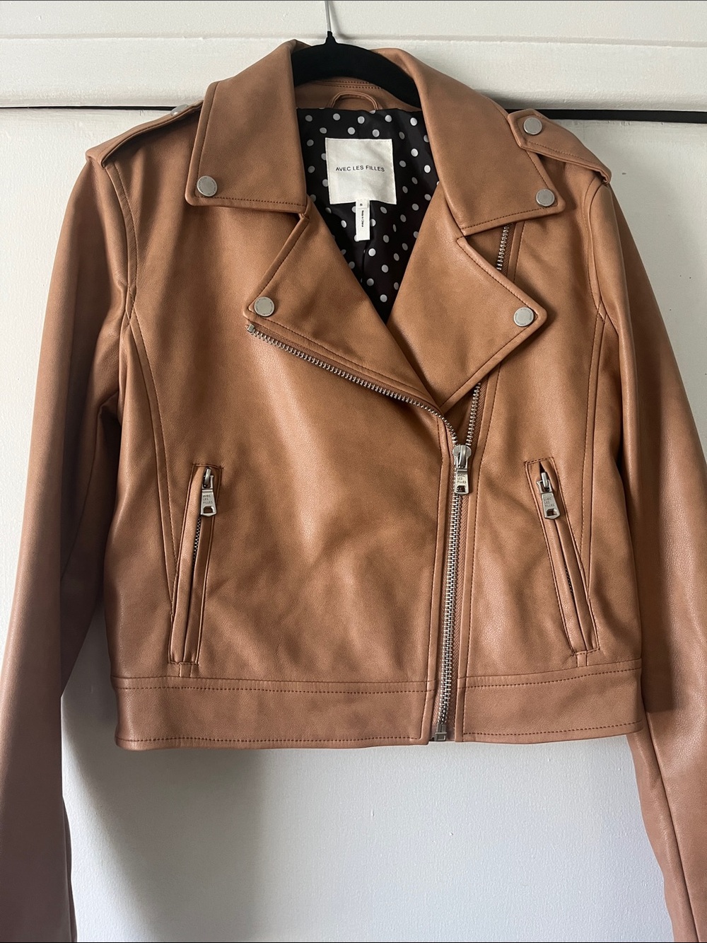 Avec Les Filles Cognac Faux Leather Moto Jacket